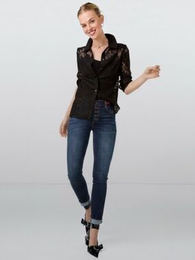 CAbi Button-Fly High Rise Simone Skinny Dark Wash Jeans #3751 Size 14